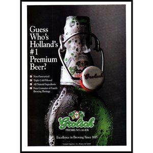 1993 Grolsch Lager beer Vintage Print Ad Green Cork Bottle Wall Art Photo